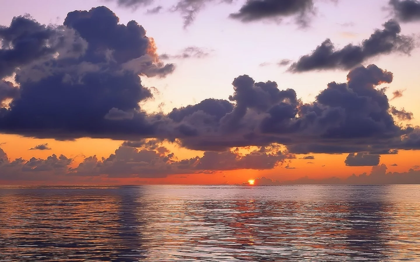 закат, облака, море