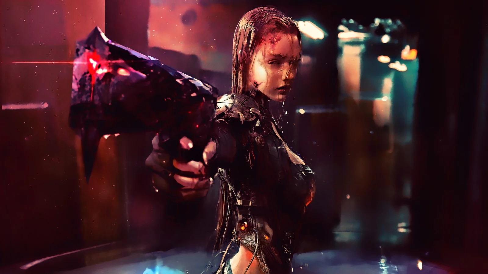 girl, warrior, cyberpunk, futuristic, artwork