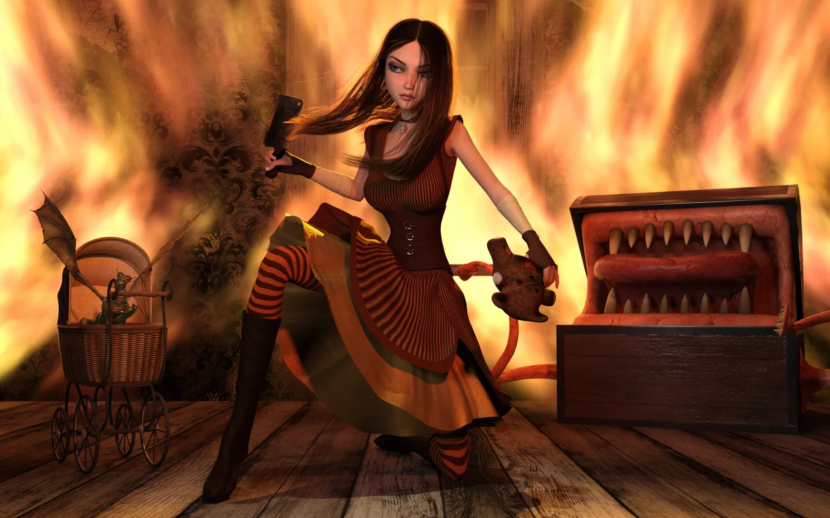 alice madness returns, игра, девушка, коляска, дракон