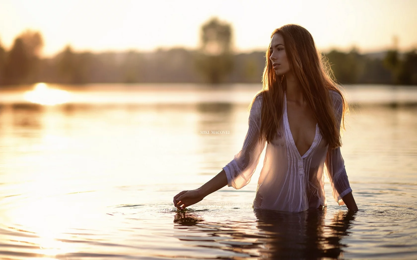 девушка, блондинка, длинные волосы, вода, miki macovei