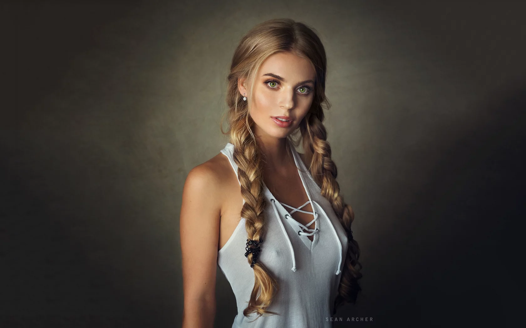 девушка, красивая, взгляд, косы