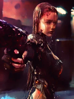 girl, warrior, cyberpunk, futuristic, artwork