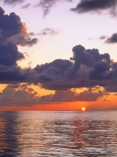 закат, облака, море