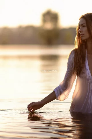 девушка, блондинка, длинные волосы, вода, miki macovei