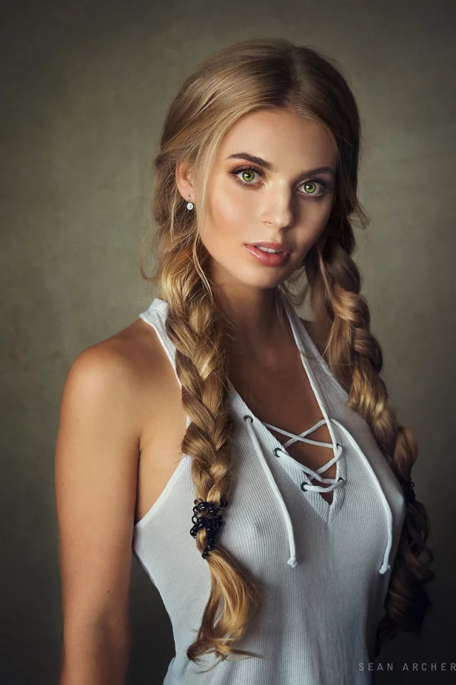 девушка, красивая, взгляд, косы