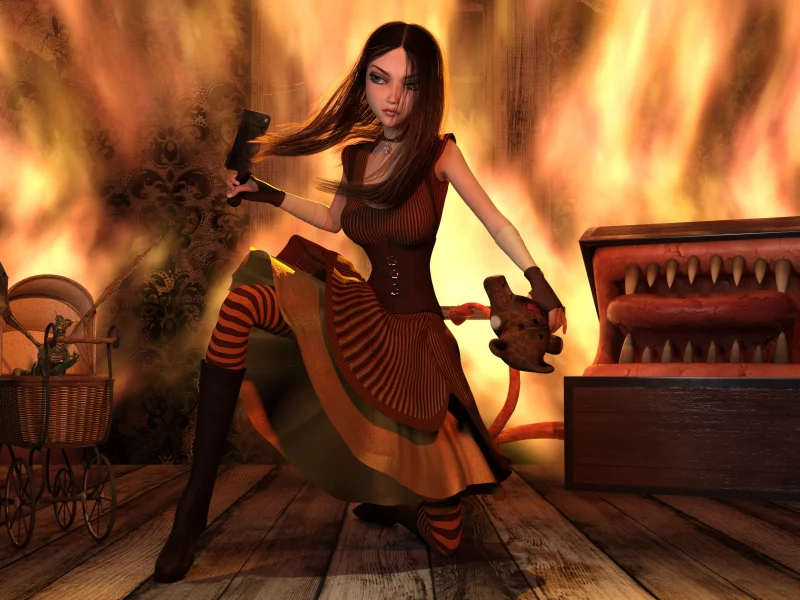 alice madness returns, игра, девушка, коляска, дракон