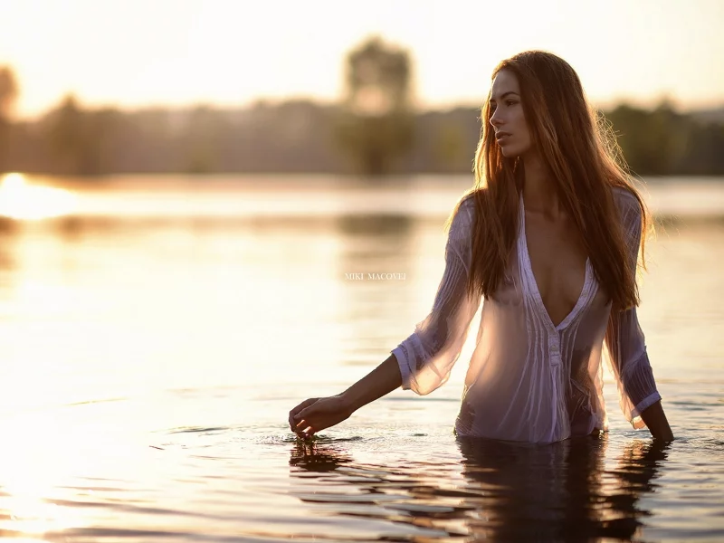 девушка, блондинка, длинные волосы, вода, miki macovei