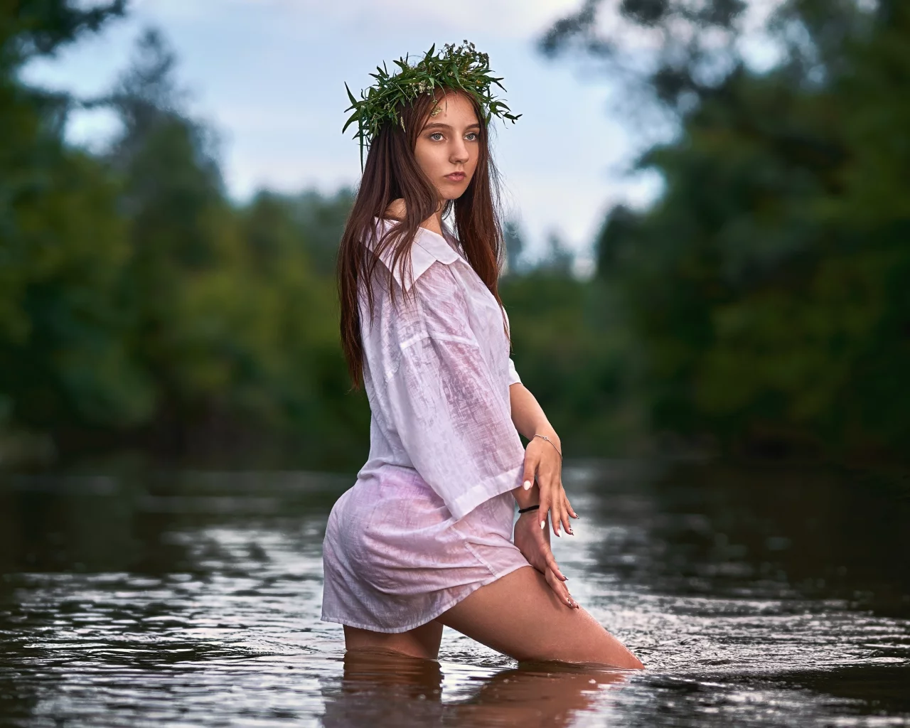 девушка, взгляд, река, красивая