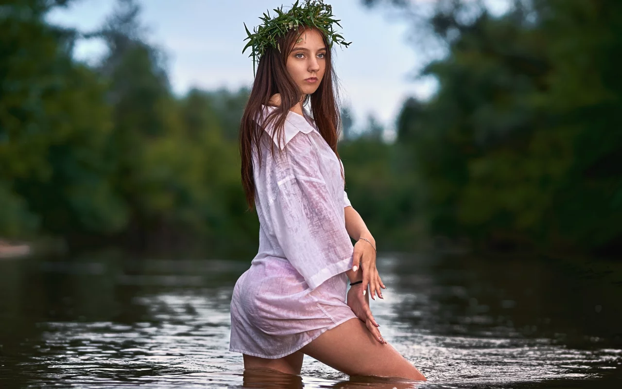 девушка, взгляд, река, красивая