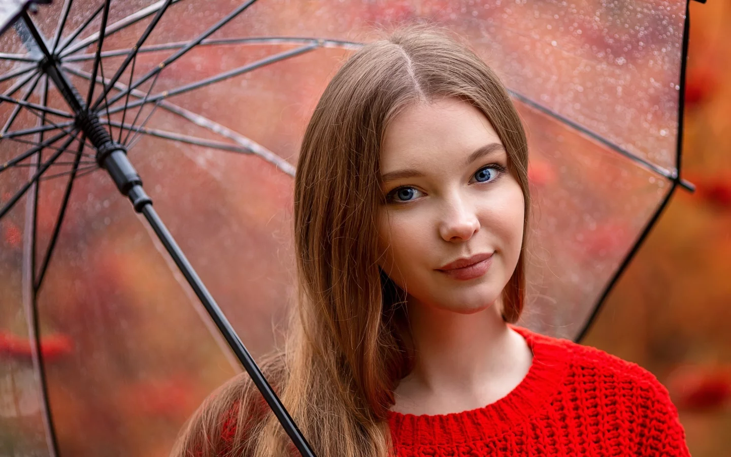 девушка, взгляд, красивая, зонт