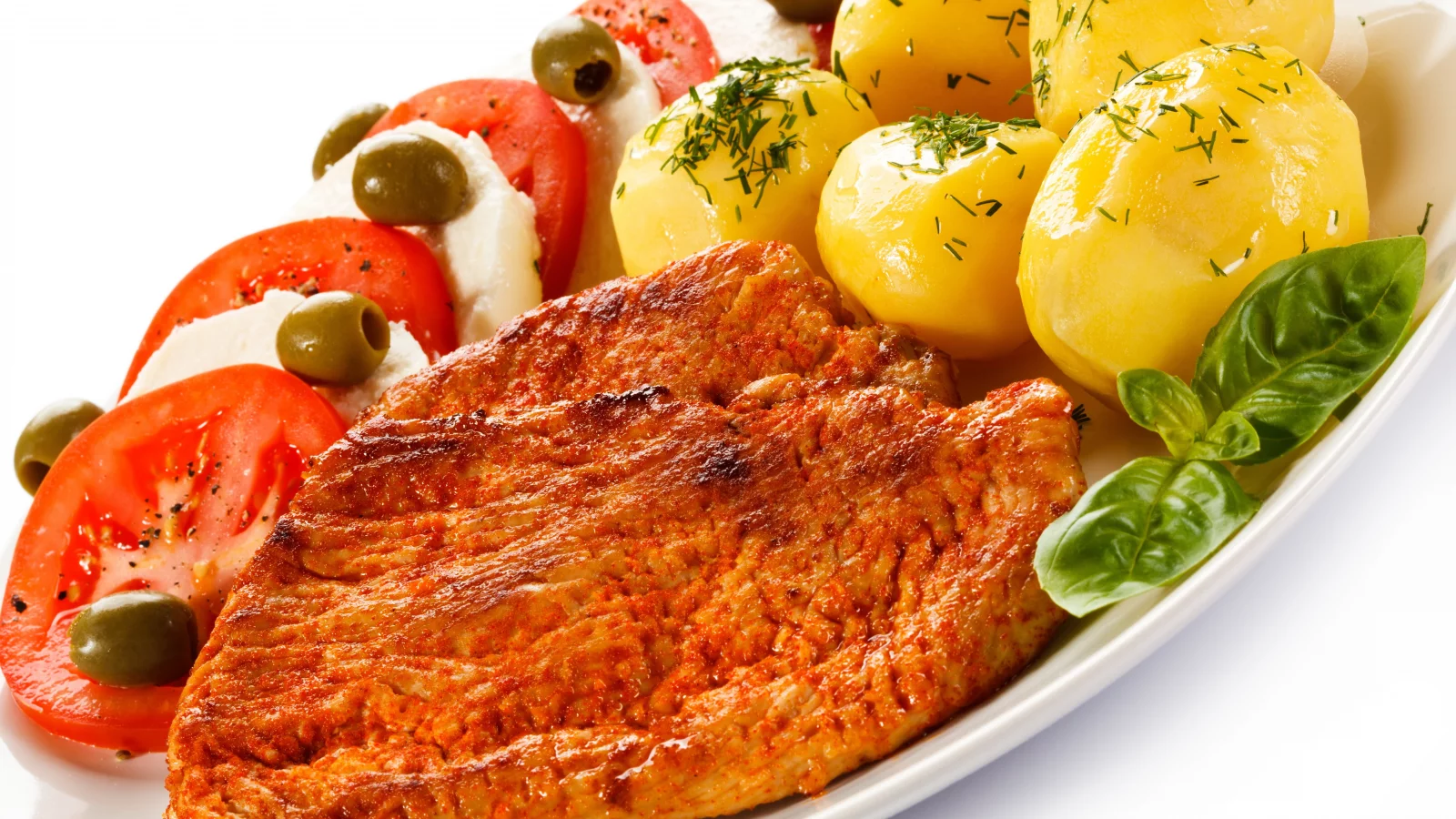 овощи, мясо, оливки, картофель