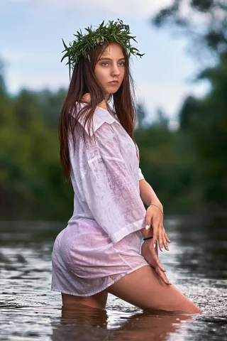 девушка, взгляд, река, красивая