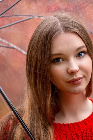 девушка, взгляд, красивая, зонт