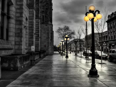 город, вечер, улица, фонари