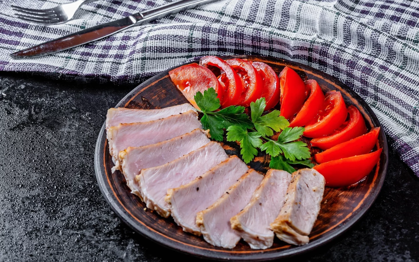 закуска, помидоры, нарезка, мясо