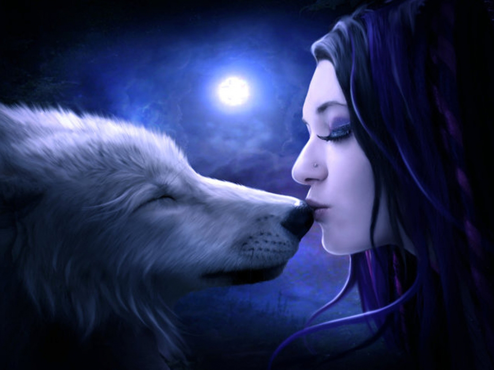 Девушка целует волка