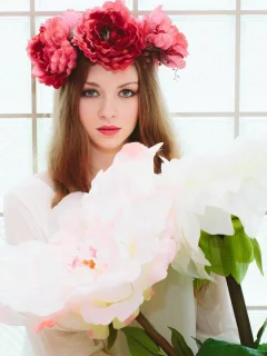 девушка, взгляд, макияж, красивая, фотосессия, цветы
