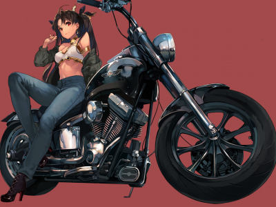 аниме, девушка, брюнетка, мотоцикл