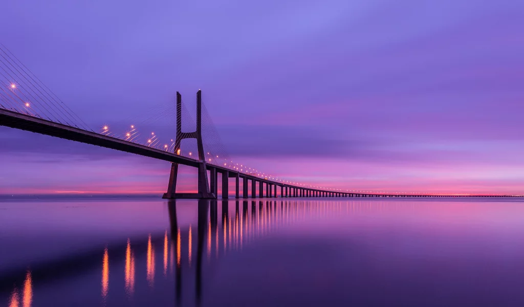 мосты, море, утро, небо, vasco da gama
