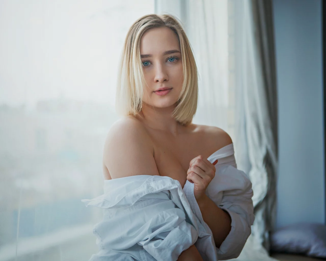 девушка, модель, милая, красивая, симпатичная блондинка, взгляд