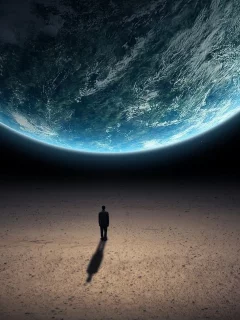 космос, человек на луне, смотрит на землю