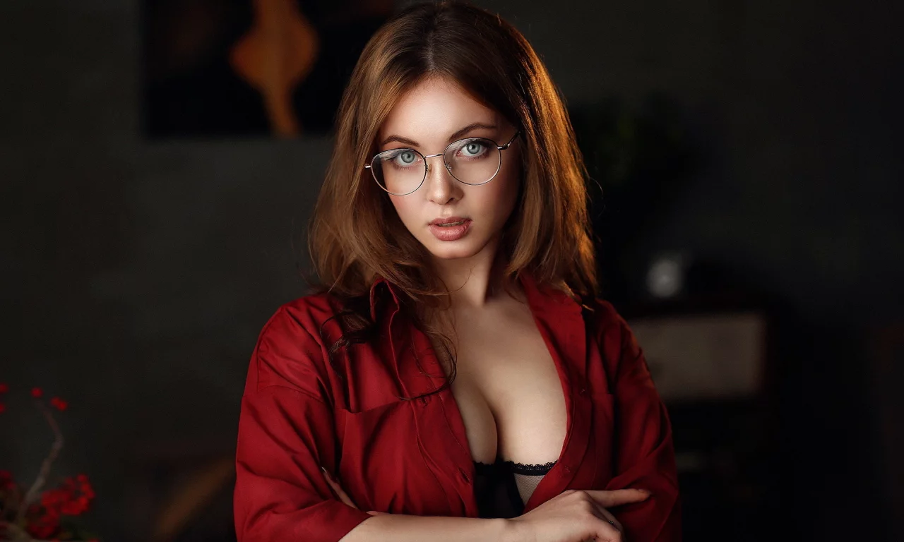 девушка, красивая, взгляд, в очках