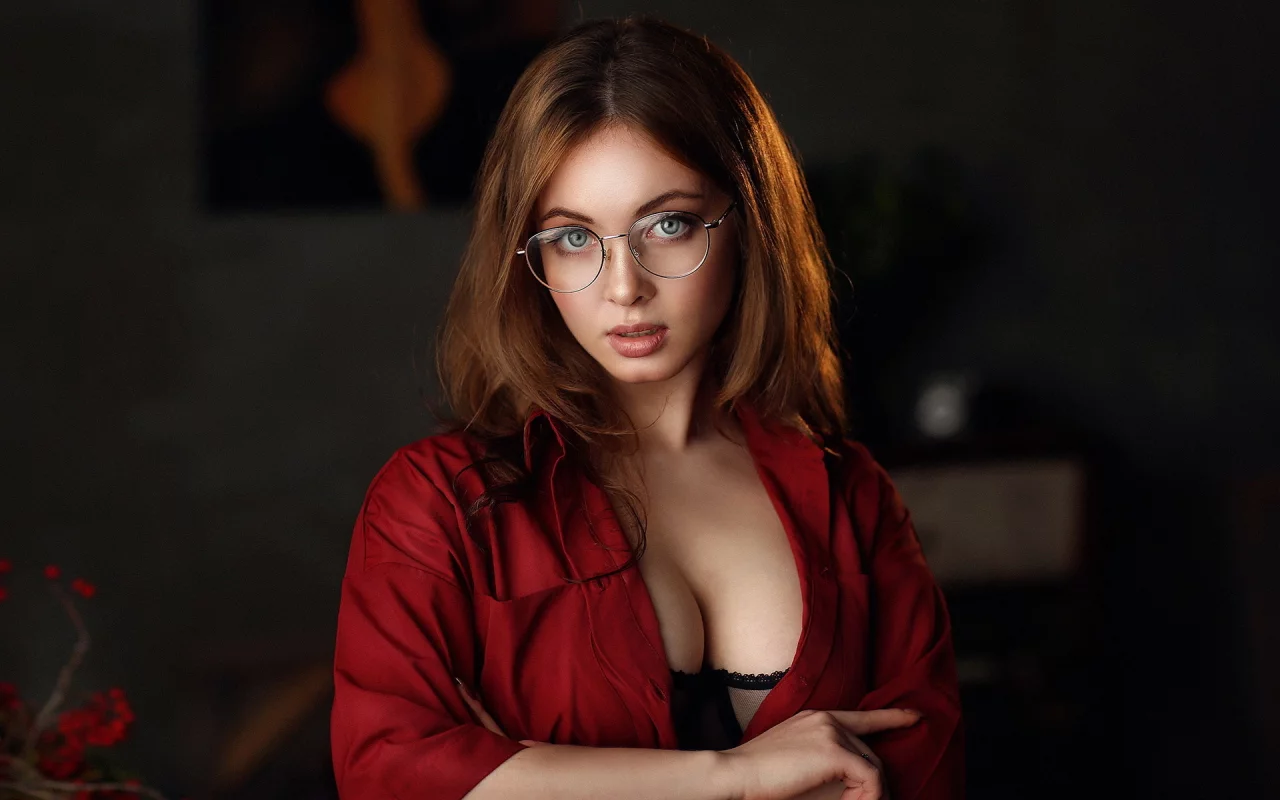 девушка, красивая, взгляд, в очках