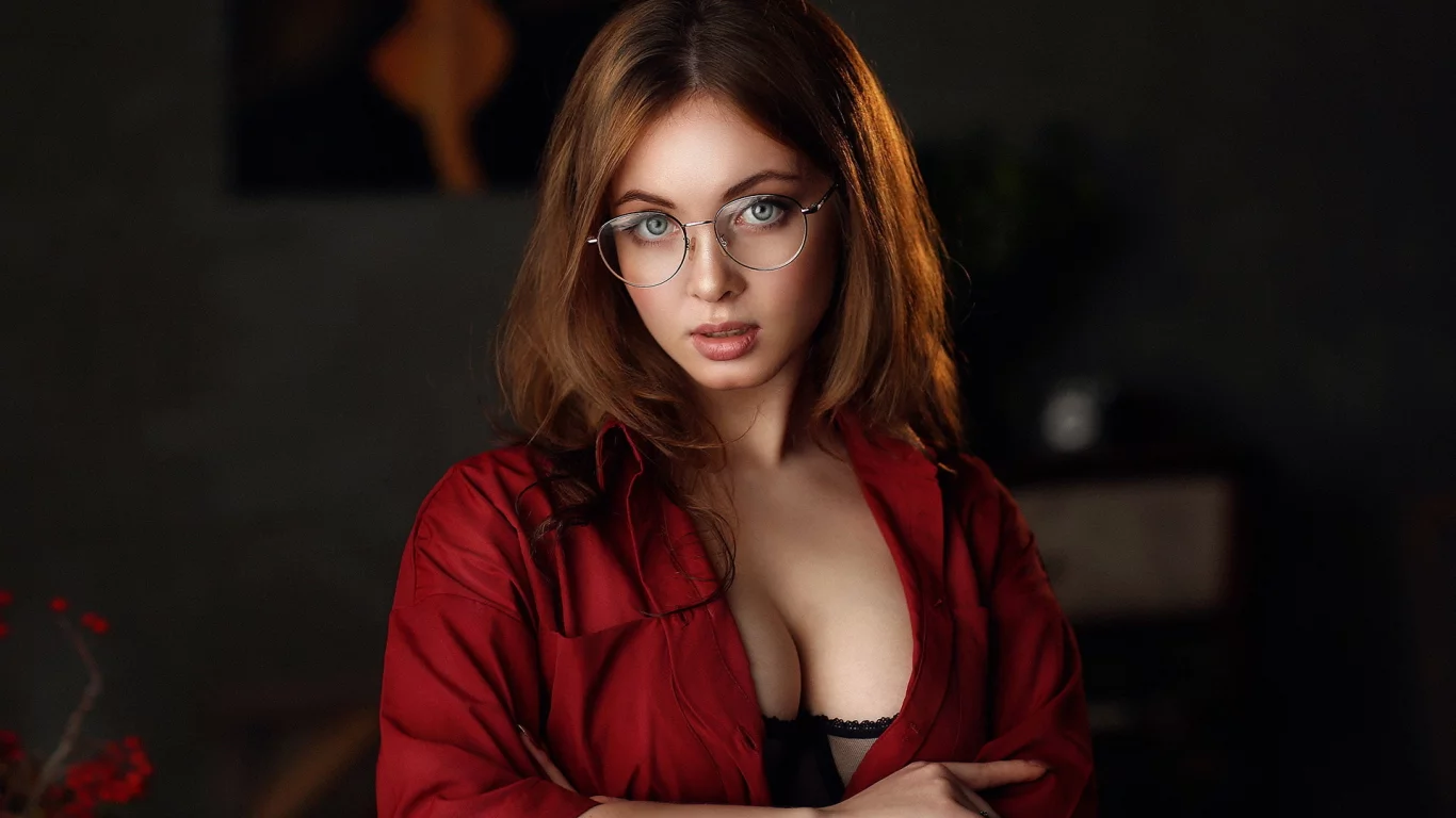 девушка, красивая, взгляд, в очках