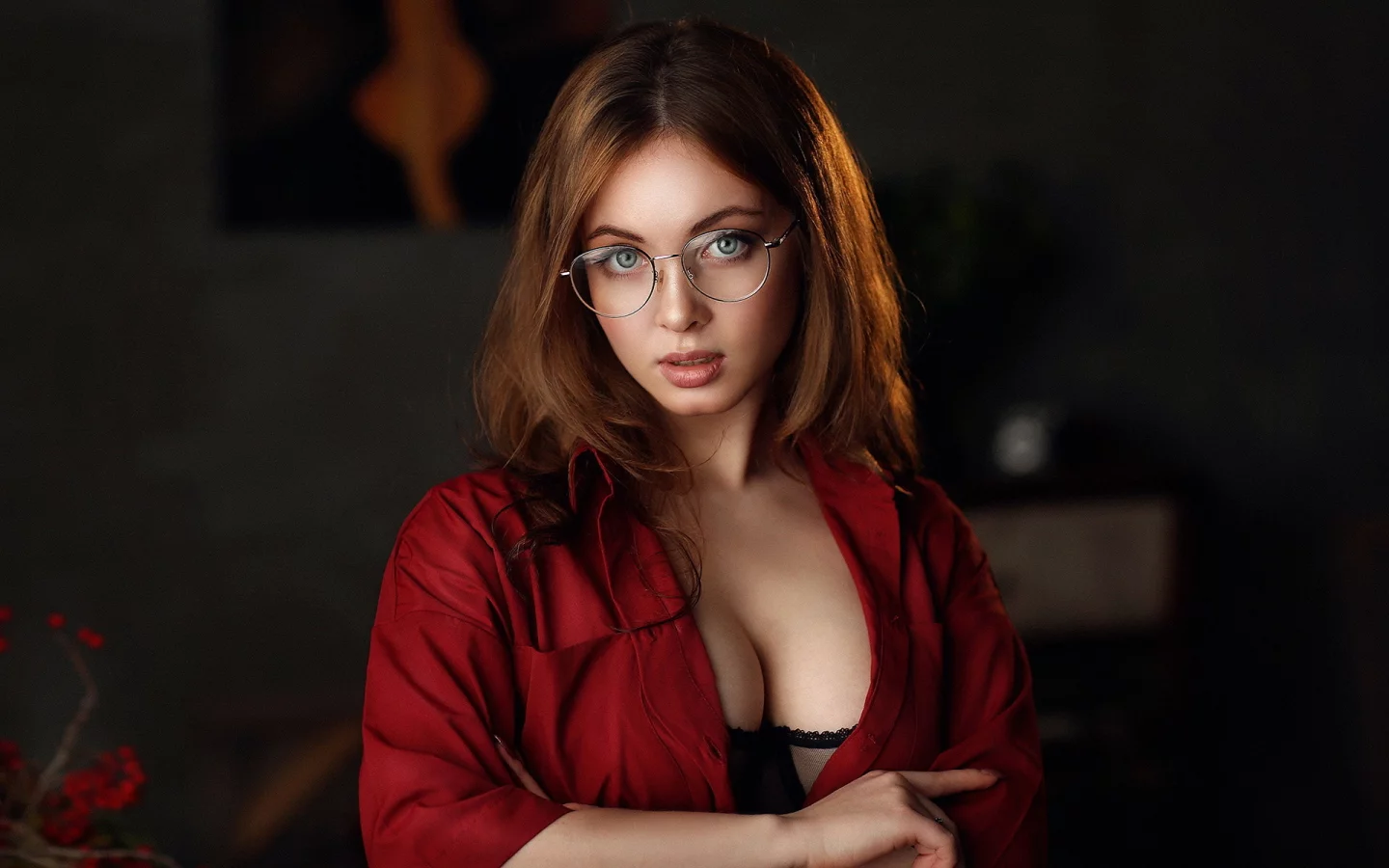 девушка, красивая, взгляд, в очках