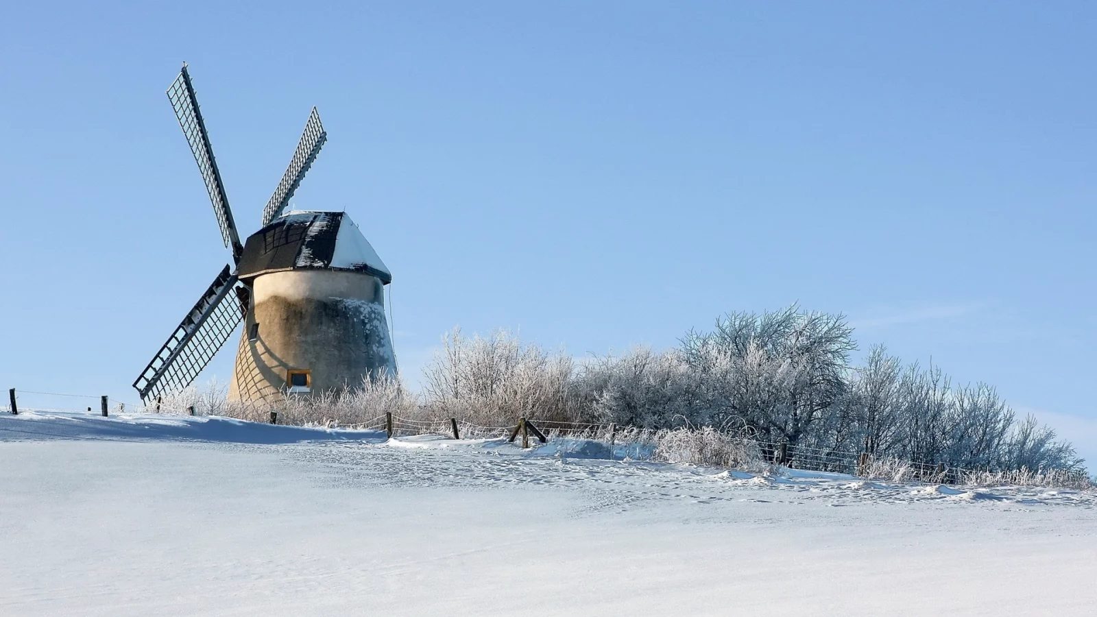 зима, снег, мельница