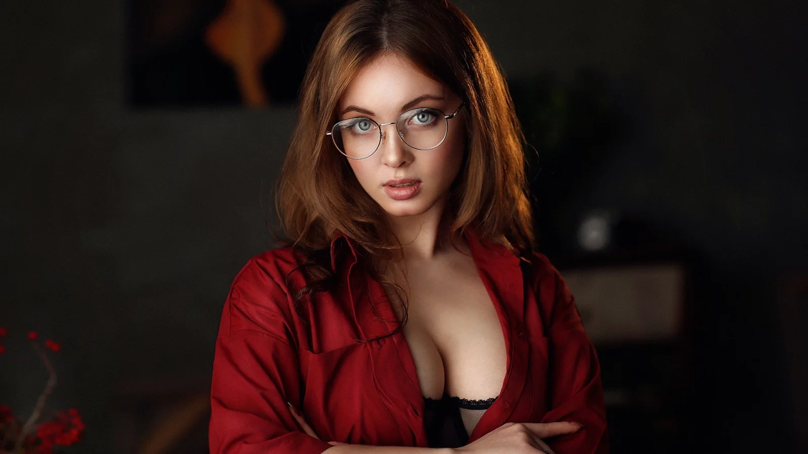 девушка, красивая, взгляд, в очках