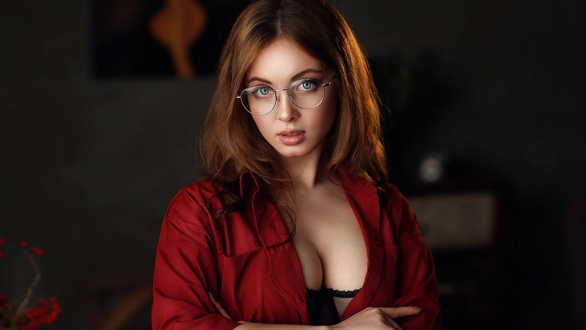 девушка, красивая, взгляд, в очках