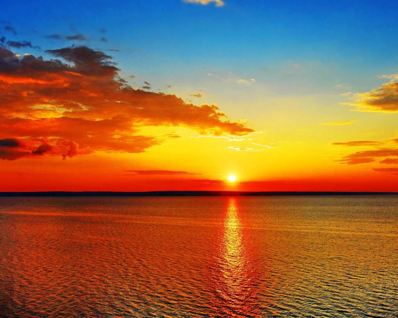 пейзаж, море, солнце, закат