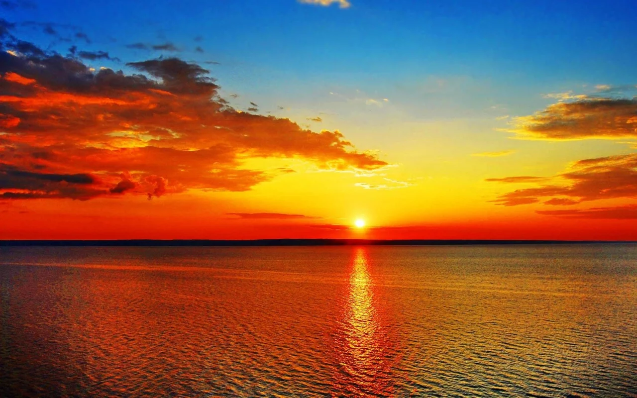 пейзаж, море, солнце, закат
