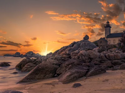 рассвет, берег, море, маяк