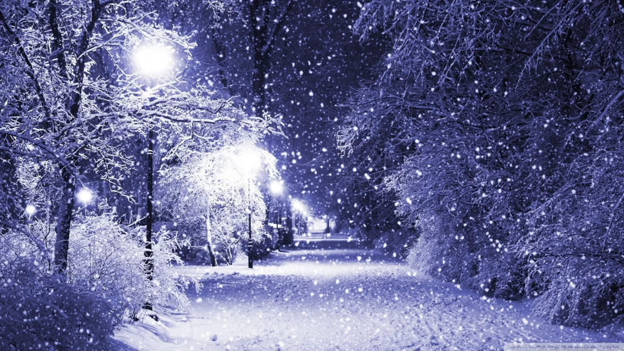 пейзаж, зима, снег, парк, фонарь, аллея