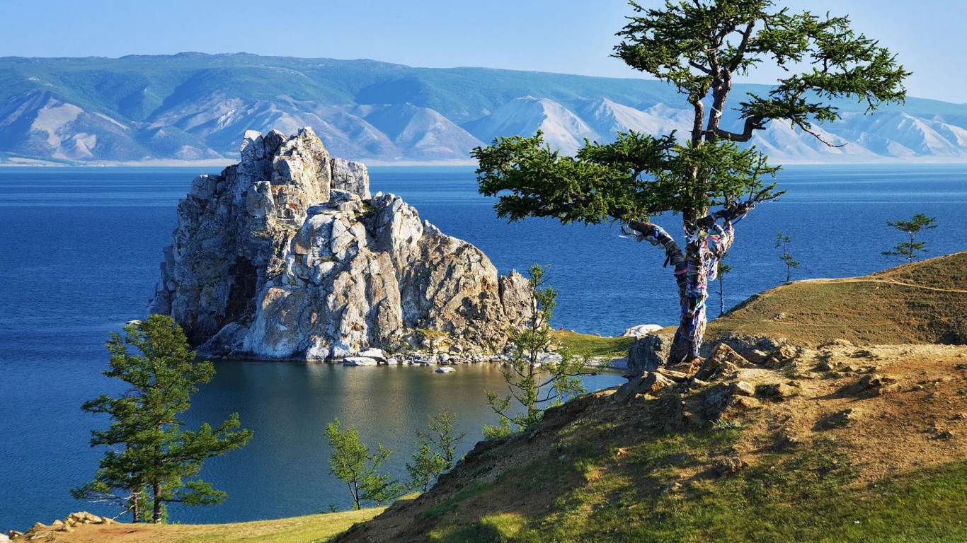 природа, озеро, байкал, скала, деревья