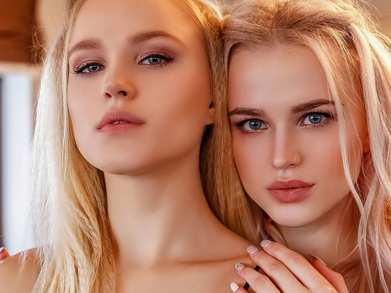 allochka veymar, alena emelyanova, two women, eyeshadow, portrait