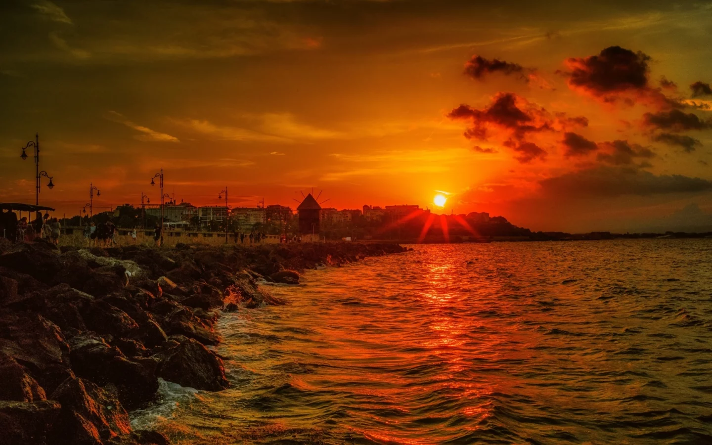 море, берег, закат