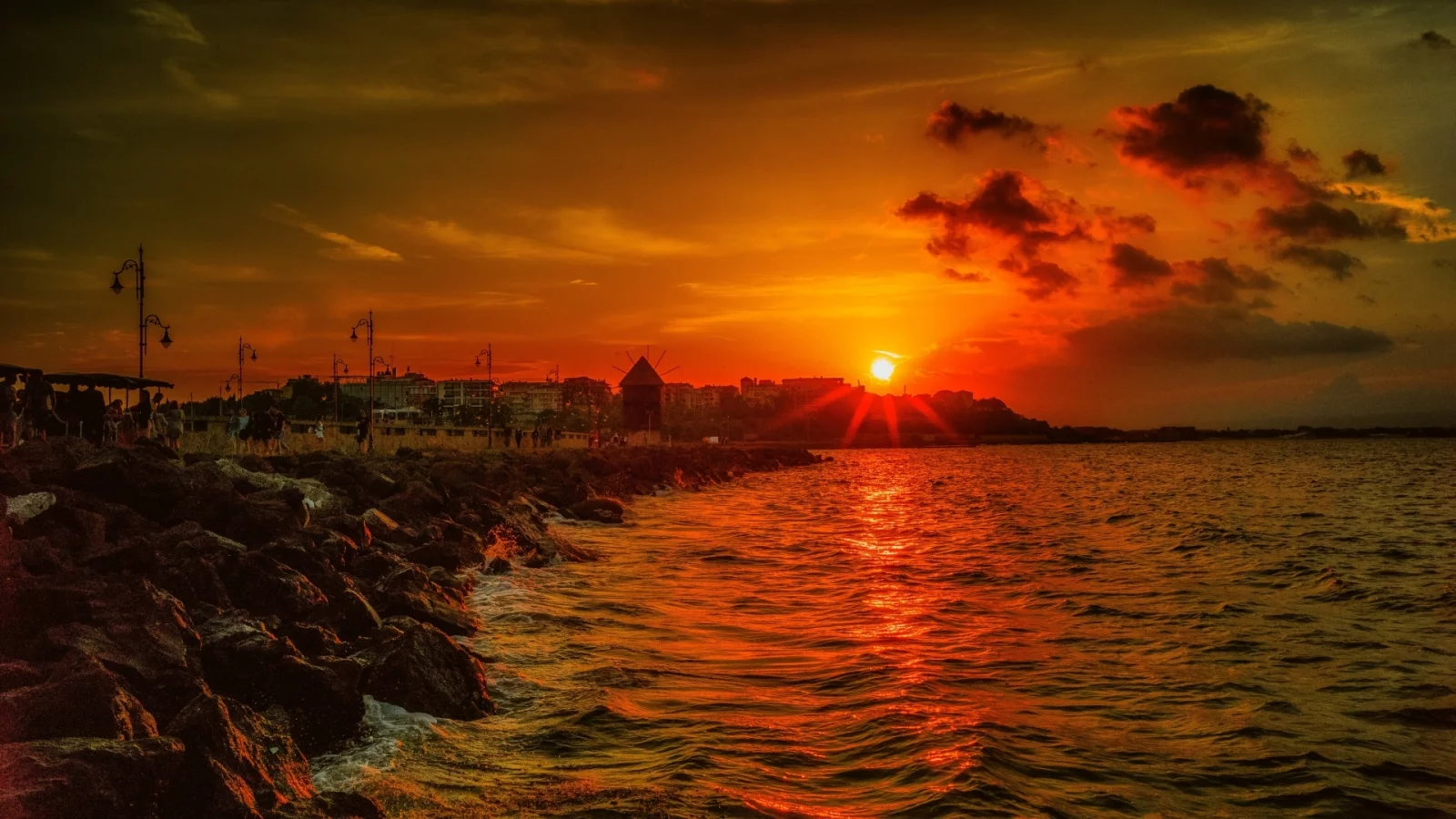 море, берег, закат