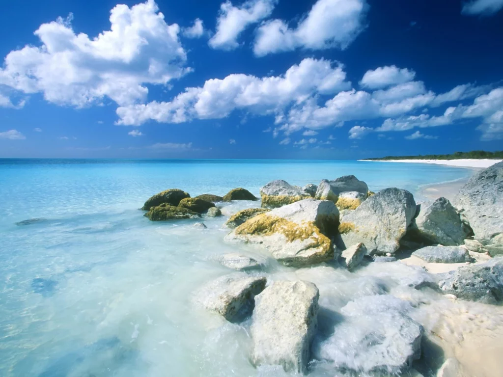 море, багамы, камни, облака