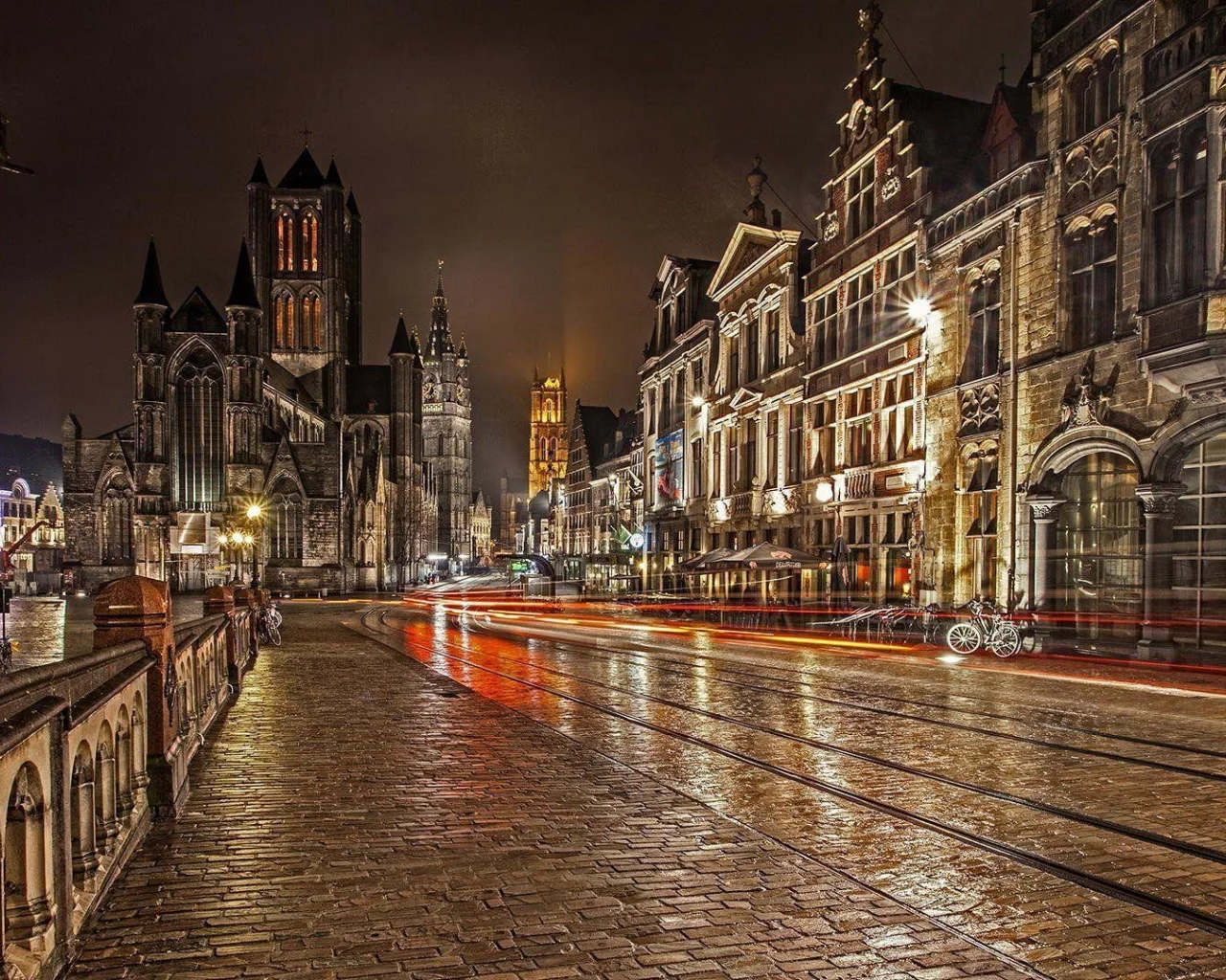 бельгия, город, здания, мостовая