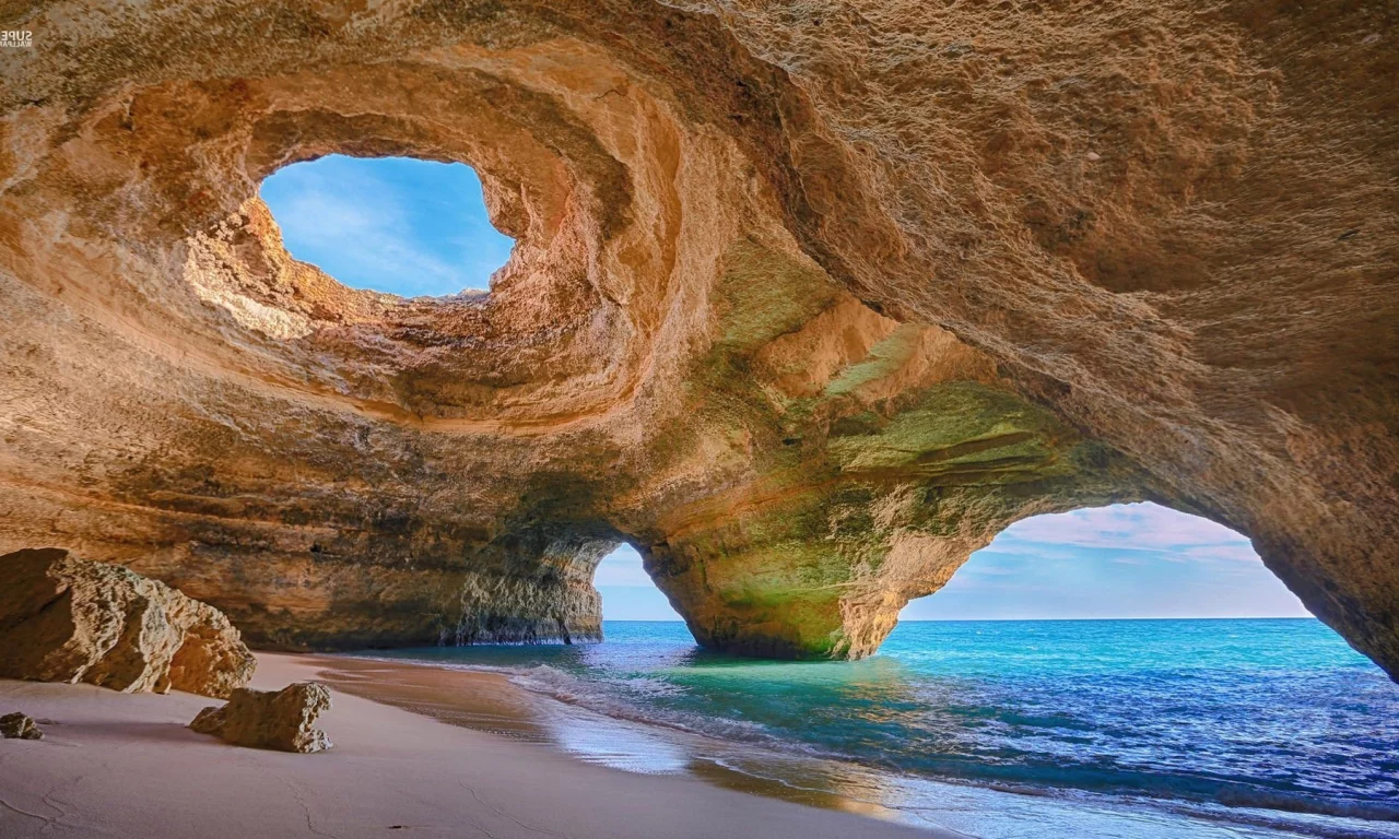 природа, пещера, скалы, море, пляж
