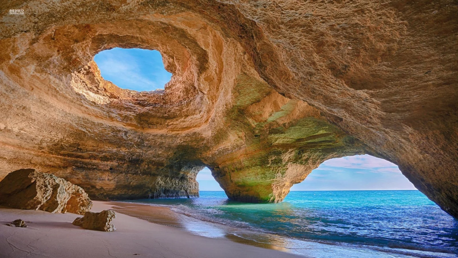 природа, пещера, скалы, море, пляж