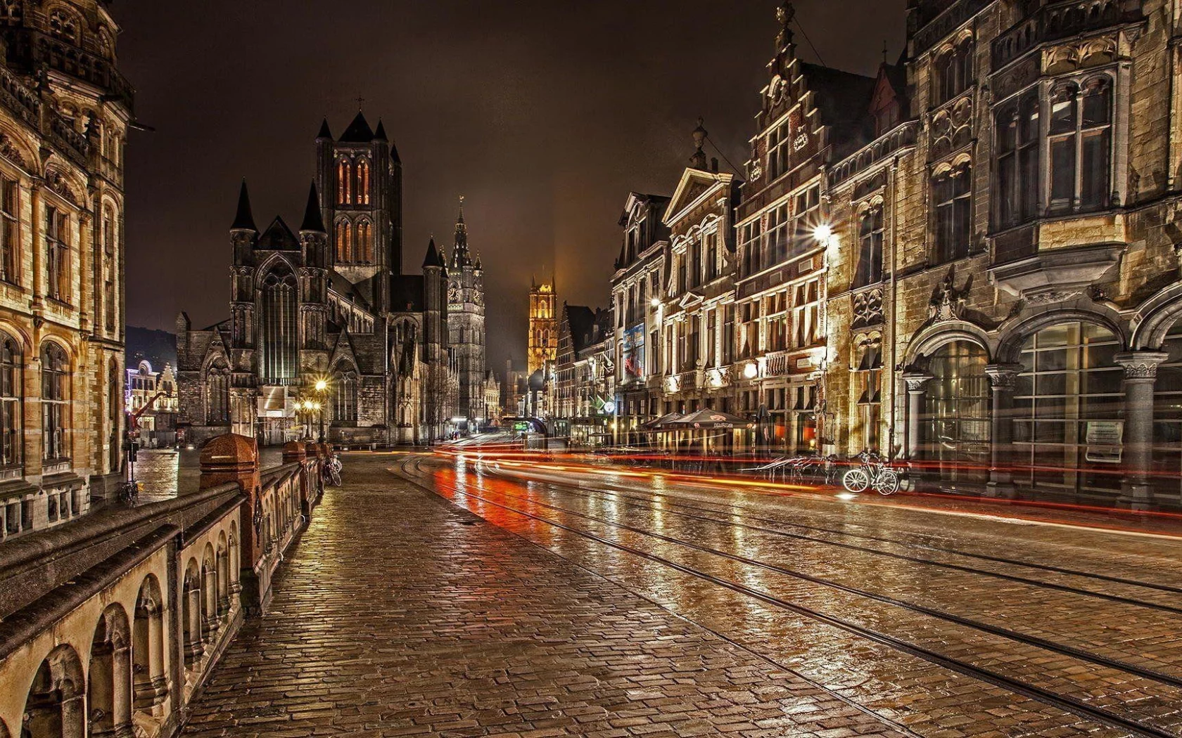 бельгия, город, здания, мостовая