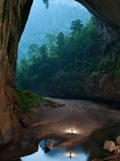 природа, пещера, скалы, лес