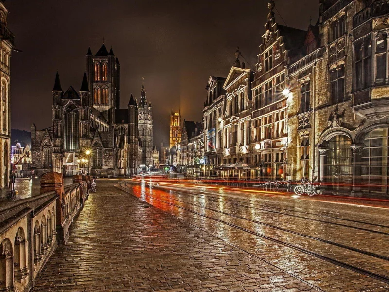 бельгия, город, здания, мостовая