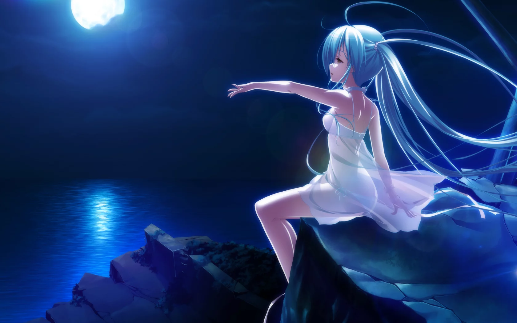 anime, girl, twintails, see through