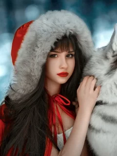 девушка, взгляд, с собакой хаски