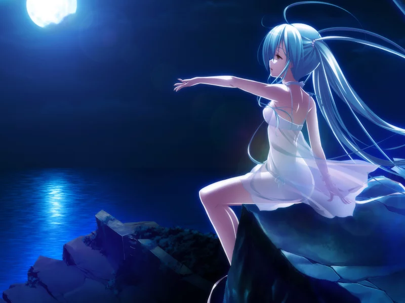 anime, girl, twintails, see through